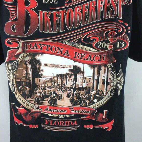 Mens Biker Motorcycle T Shirt Sz Medium Black Jerzees 2013 Biketoberfest Graphic - Picture 4 of 8